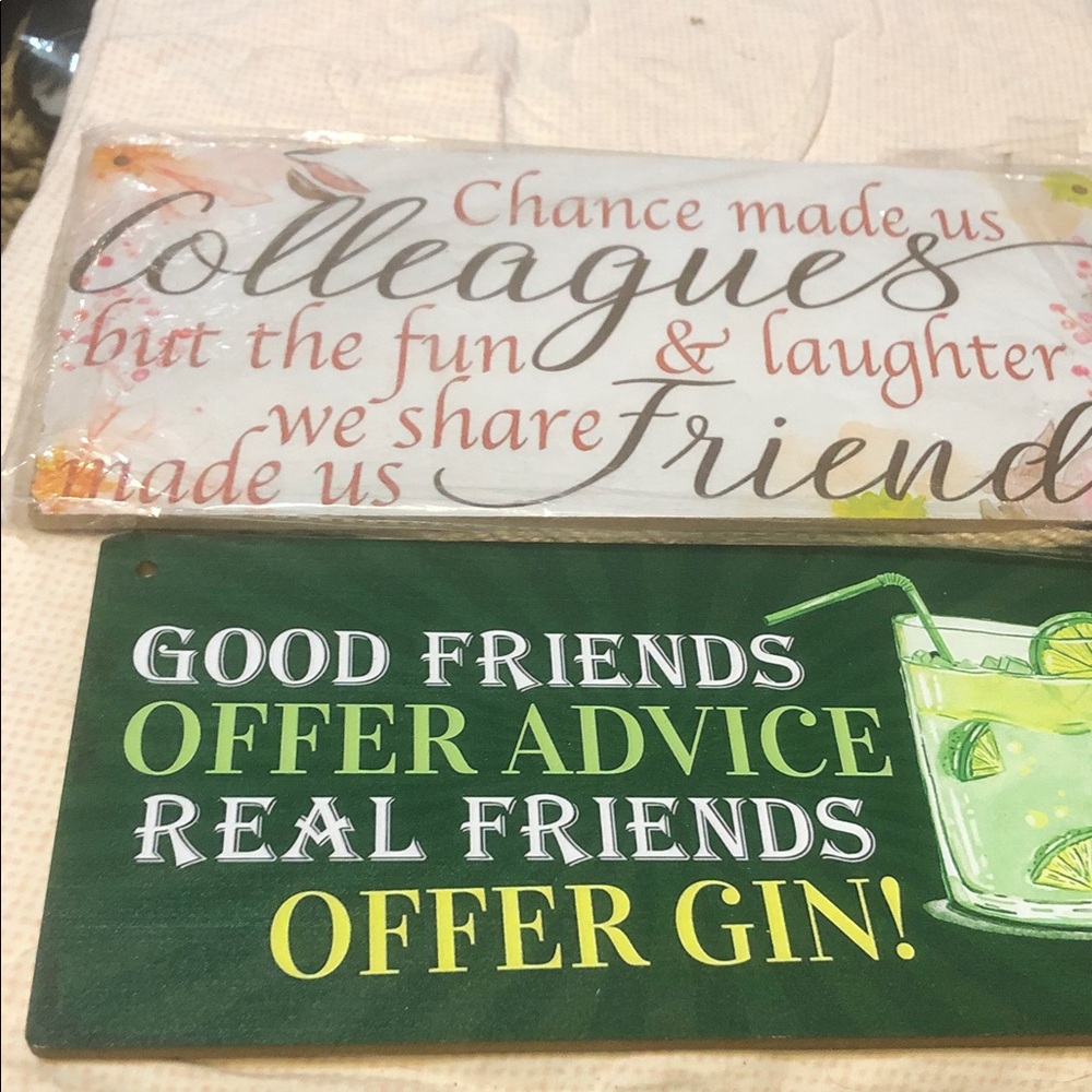 Lot of 2 signs Colleagues and Good Friends wooden